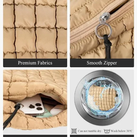 Brand New Light Khaki Puffer Tote Bag 18x14 Large Travel Compact